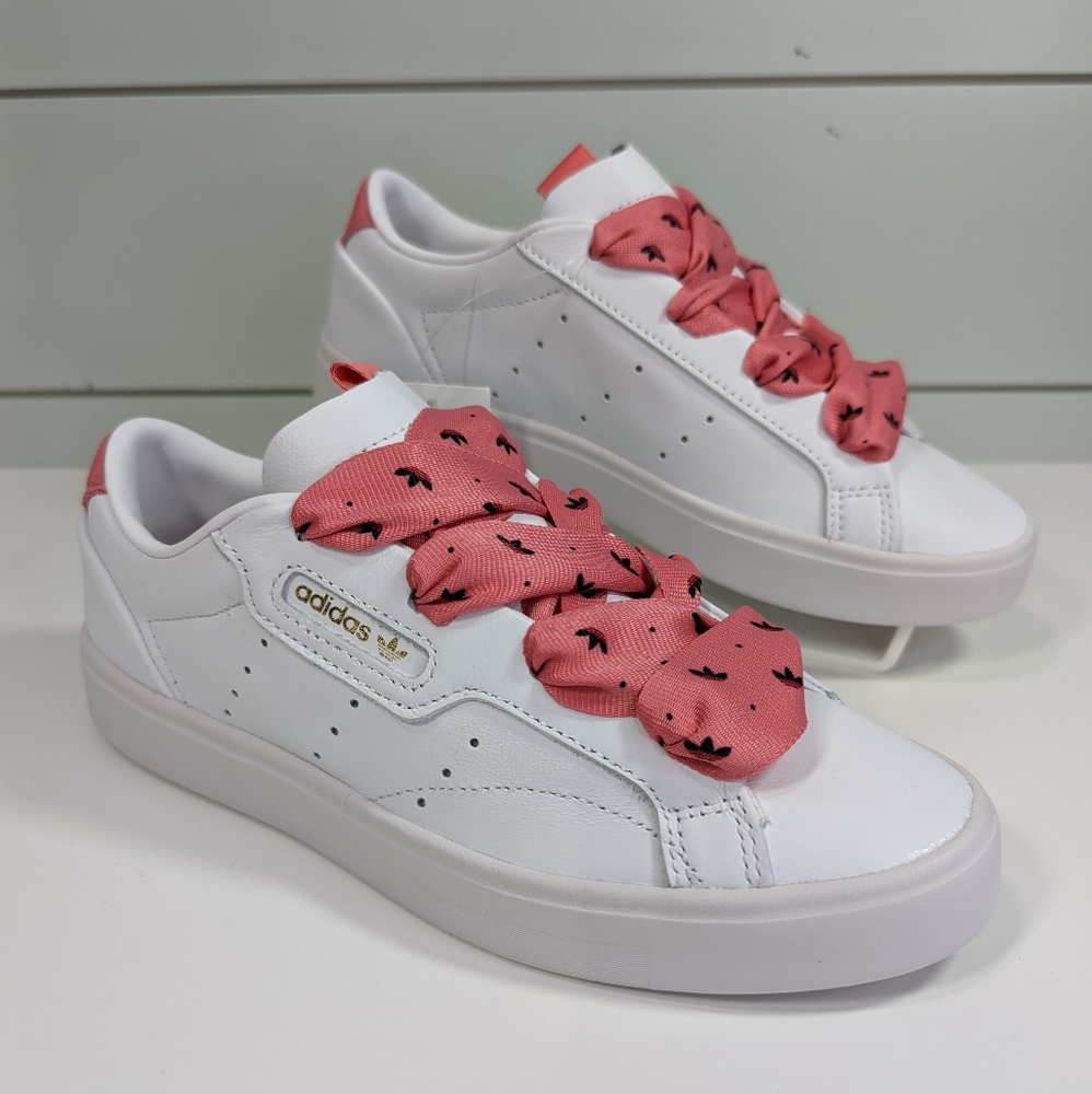Adidas Sleek White Rose Gold Casual Leather Ribbon Satin Lace size Women's 7.5